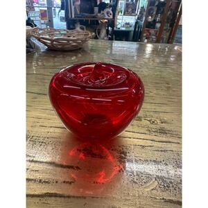 Vintage  Blenko Hand Blown Art Glass  Red Apple Paperweight